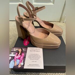 Vince Camuto x Dede Raad Dark Blush Nude Patent Leather Platform Pump Size 9